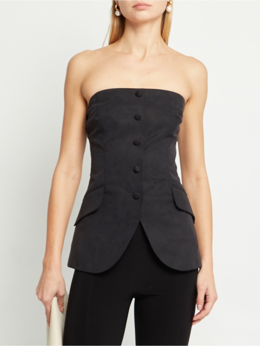 NWT o.p.t Arden Top size 10 black strapless button down vest Tibi Few Moda